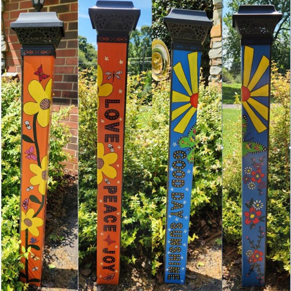 Garden Peace Pole Hand Painted Solar Light and Wire Stand Customized Yard Art